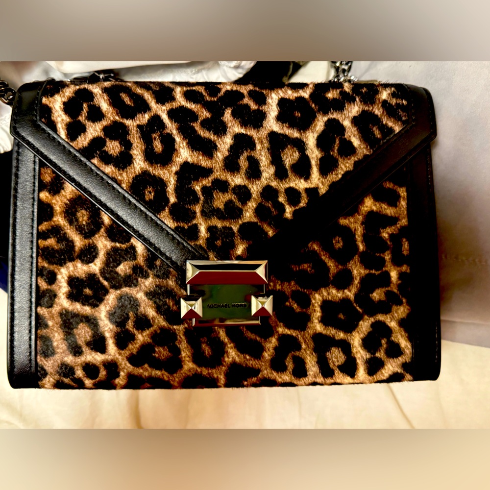Michael Kors 30F9UWHL7H Whitney Large Leopard Calf Hair Convertible Shoulder Bag